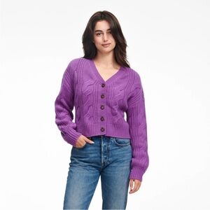 NAADAM Cropped Cable Knit Cardigan Purple Chunky Wool Cashmere Womens Size S